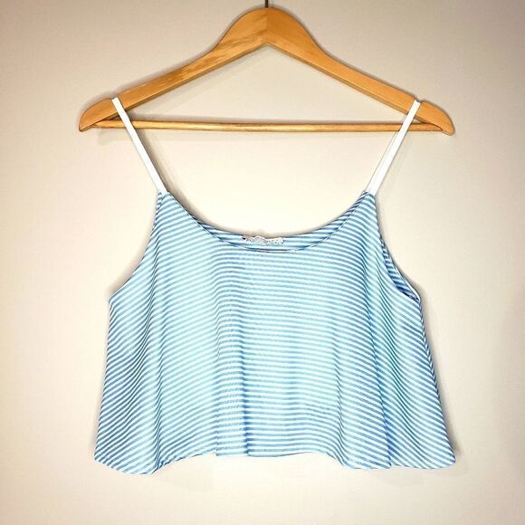 Zara Cute Small Stripped Blue White Cropped Top - Picture 1 of 6